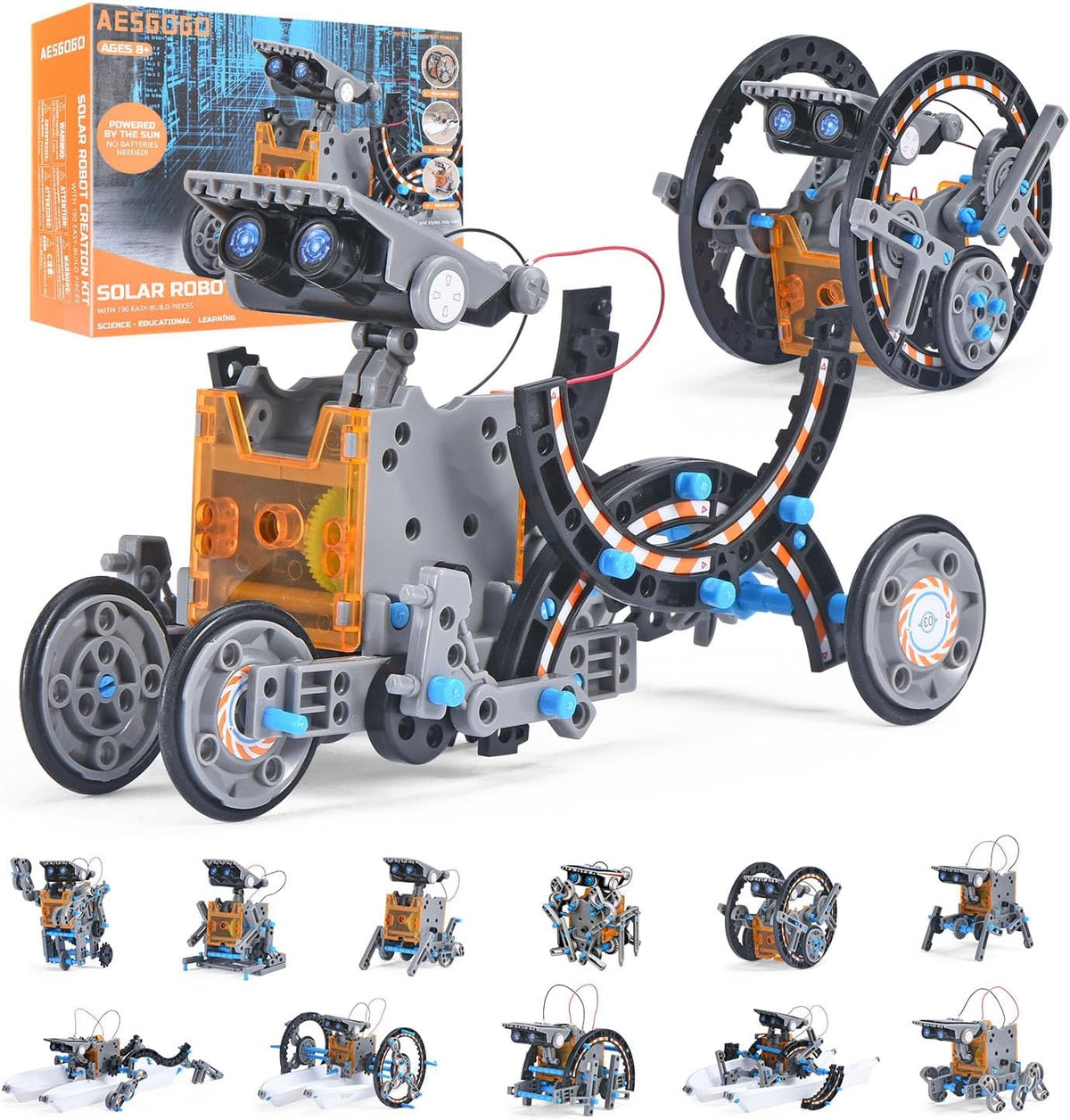 Solar Robot Building Kit, 12-in-1 STEM Robotic Toys for Kids Age 8-12 – Fun for Kids & Family - Grey