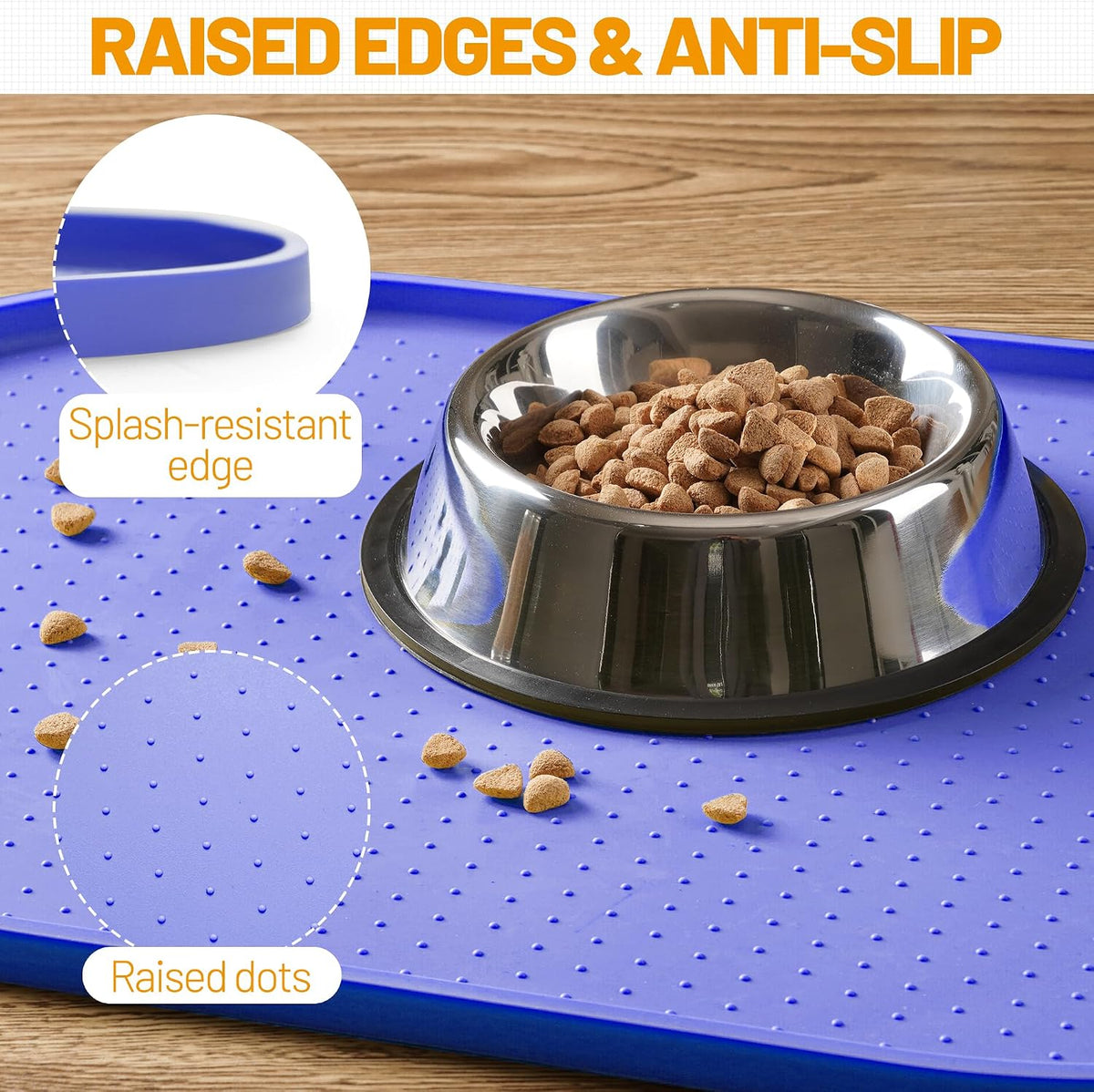 Hubulk 100% Waterproof Silicone Pet Feeding Mat with Raised Edge - Purple / 19"L x 12"W - image 3