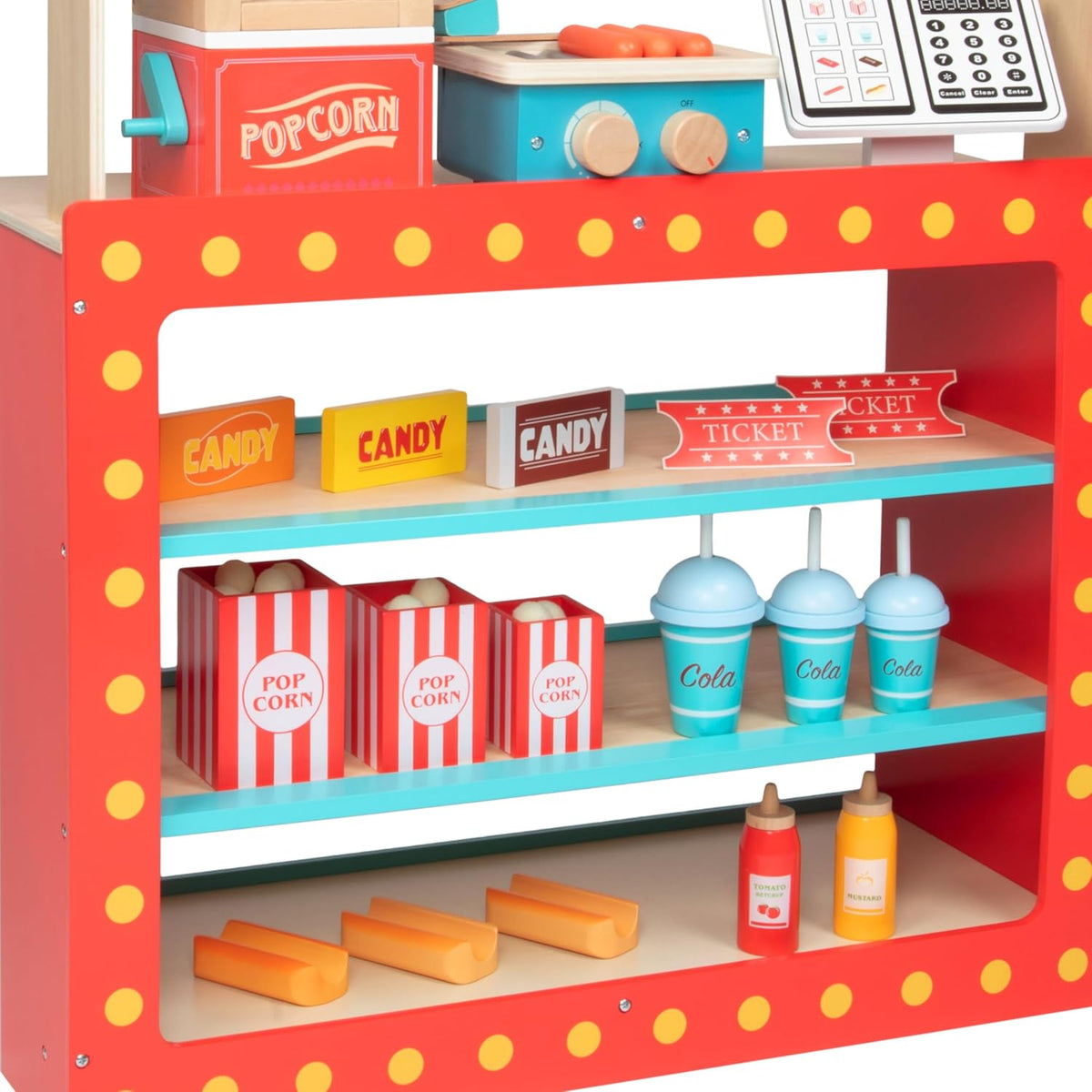 Svan wooden movie theatre snack bar playset with popcorn machine, hot dog roller and sodas - view 4
