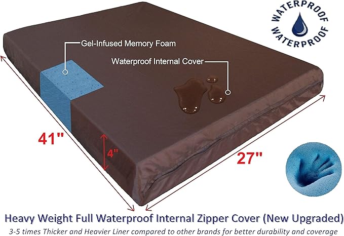Dogbed4less Large Orthopedic Memory Foam Dog Bed for Medium to Large Dogs with Durable Waterproof Internal Case, Removable Washable Denim Cover + Bonus Pet Bed Cover, 41X27X4 Fit 42X28 Dog Crate, Blue