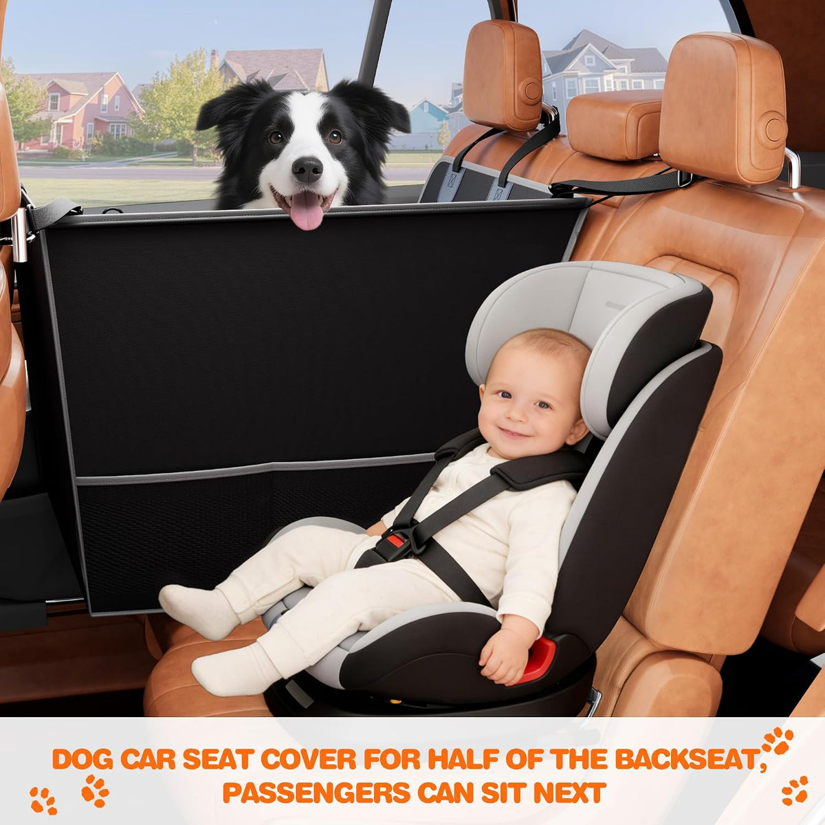 njnj Half Dog Car Seat Cover for Back Seat - Black - image 4