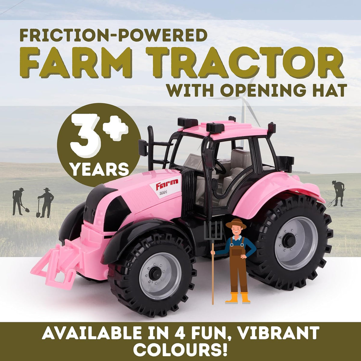ToylandⓇ Friction Powered Farm Tractor with Opening Bonnet - Pink - image 2