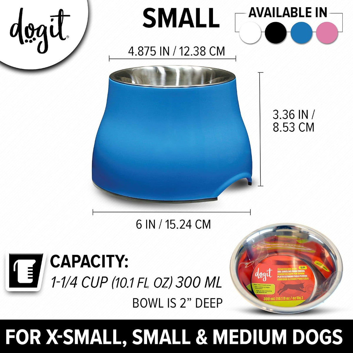 Dogit Elevated Dog Bowl for Large Dogs, White – Essentials for Dogs - Small / Blue - image 4