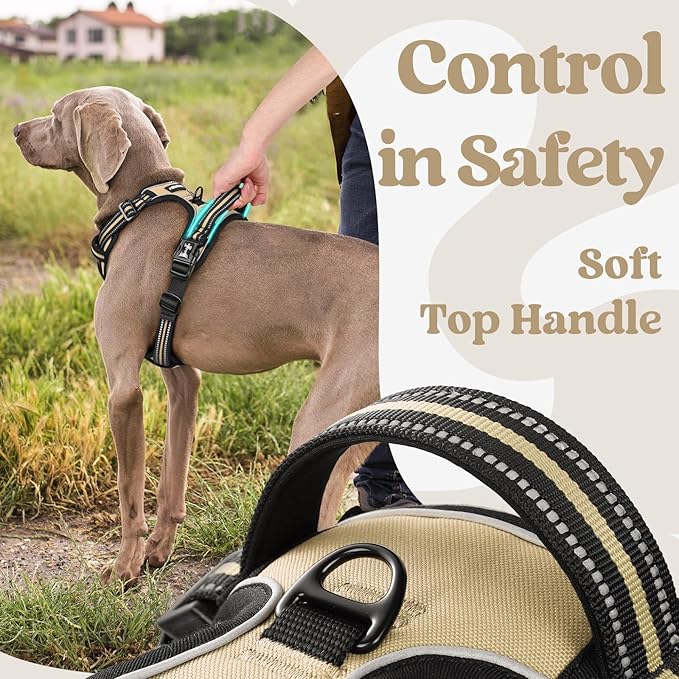 rabbitgoo Dog Harness for Large, No Pull Pet Harness with 3 Buckles, Adjustable Soft Padded Vest with Control Handle, Walking Reflective Pet Vest for Extra Large Dogs, Beige, XL