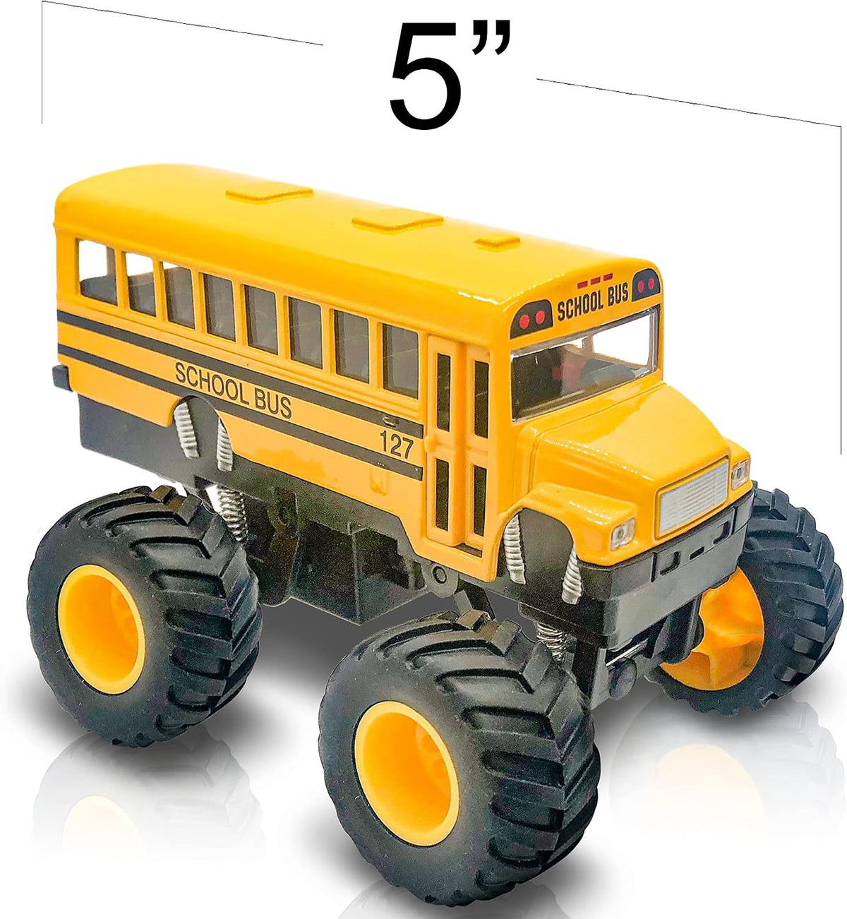ArtCreativity 5 inch yellow diecast monster school bus pullback toy with big tires - view 3