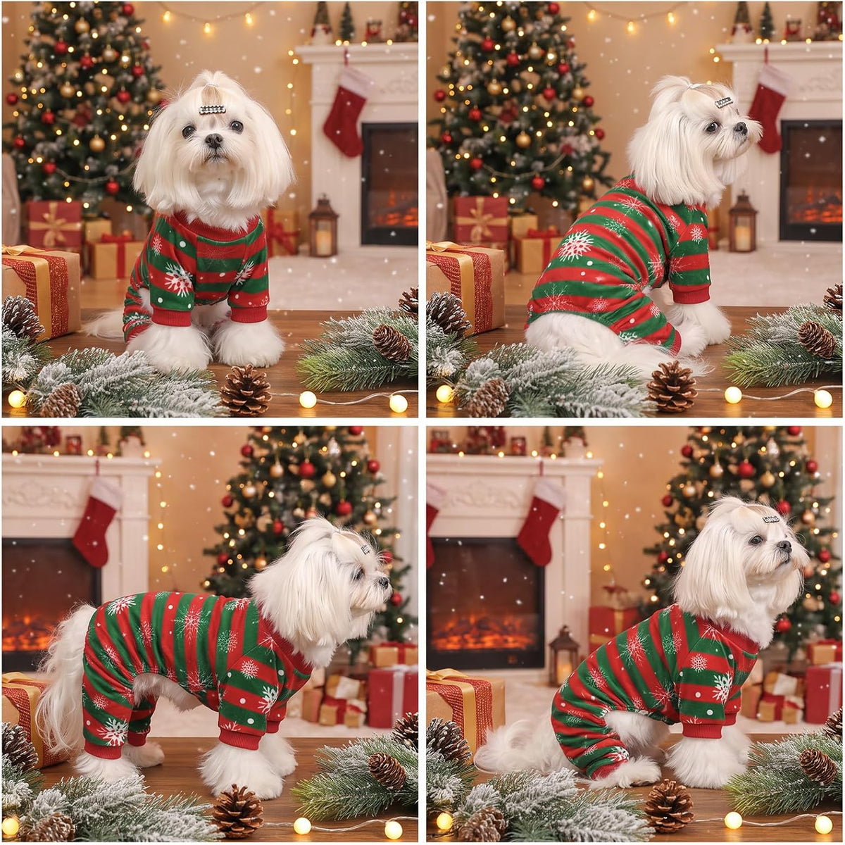 CuteBone Small Dogs Outfit Soft Puppy Onesies Pjs Christmas Dog - Stripe Snowflakes / Medium - image 2