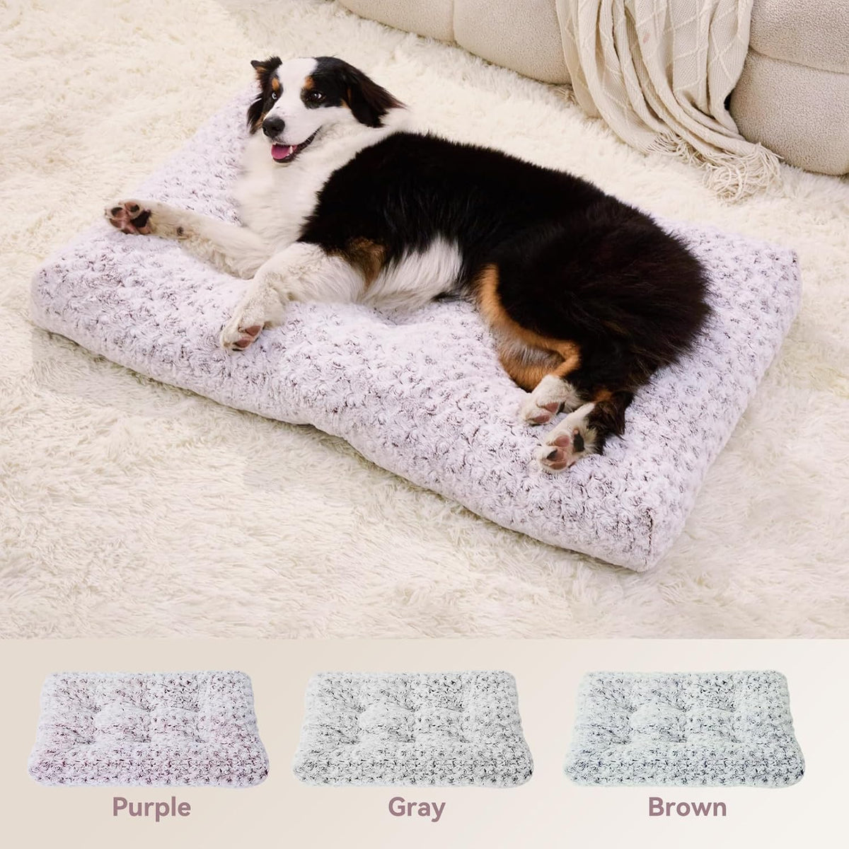 Large Dog Crate Bed Mat, Washable Plush Pad for Large Breeds – Essentials for Dogs - Purple / 35.0"L x 23.0"W x 3.5"Th - image 3