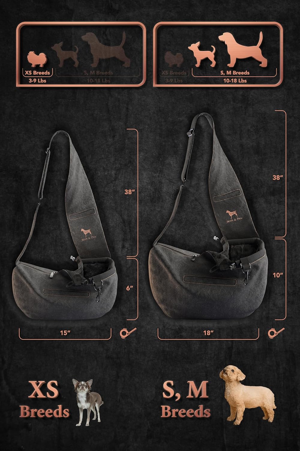 Noah & Paw Dog Sling Carrier for Small Dogs 5-18lb - Black (Denim) / 15.0"L x 6.0"W x 5.5"H - image 4