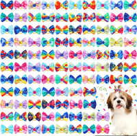 Tondiamo 100 Pack Halloween Dog Hair Bows Ghost Pattern Rubber Bands – Essentials for Dogs - Tie Dye