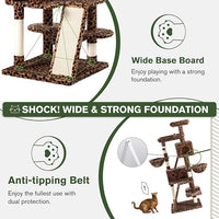 MUTICOR 66 Inches Multi-Level Large Cat Tree Tower for Indoor Big Feline/Cozy Plush Perches/Condo/Sisal Scratching Posts/Hammock and Baskets/Activity Center Play House/Wide Base/Leopard Print