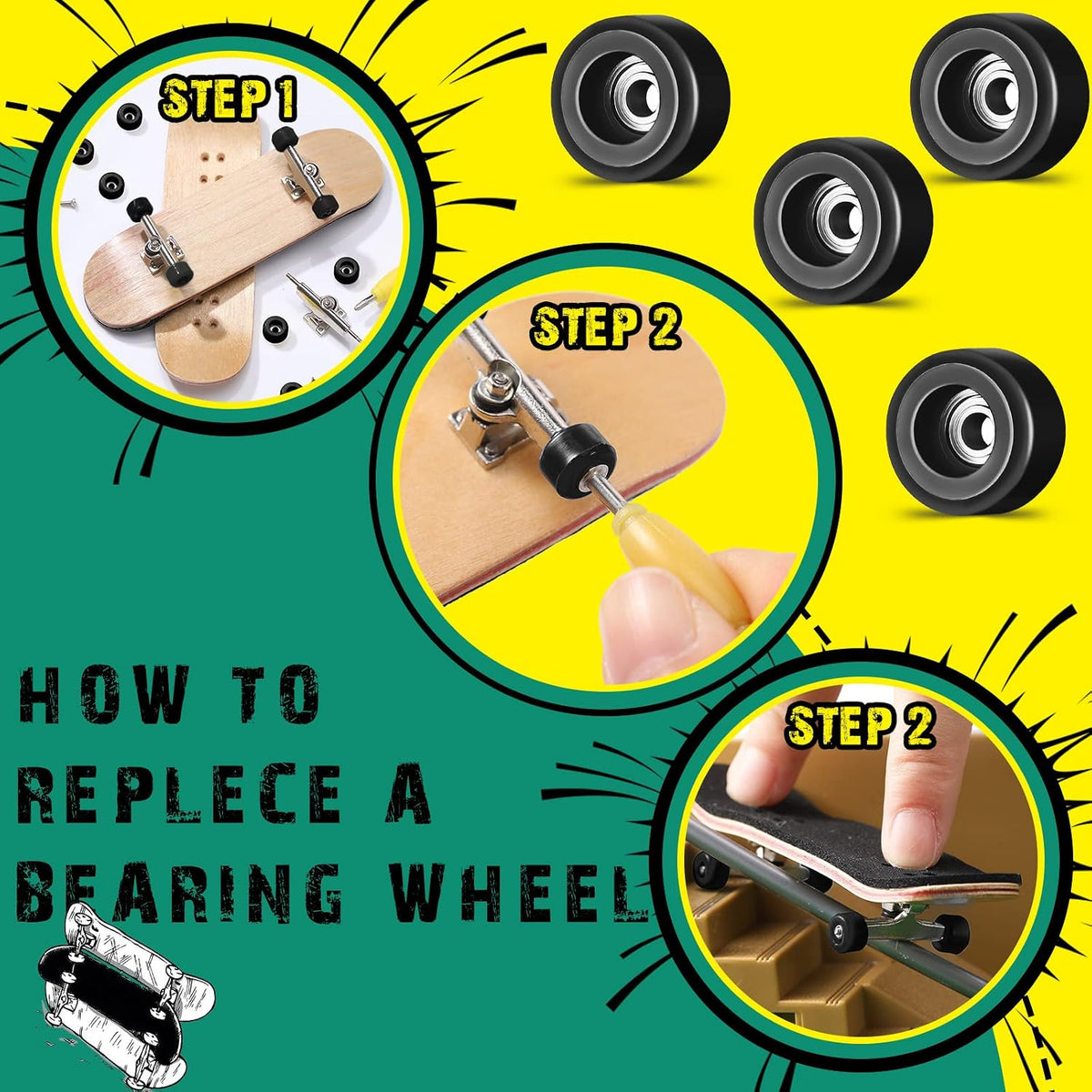 Zhehao fingerboard wheels and trucks set with four bearing wheels, two alloy trucks and two screwdri - view 9