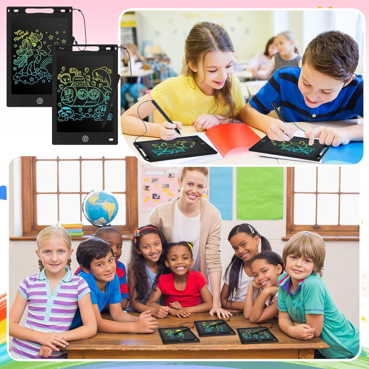 Zonon 4 Pcs LCD Writing Tablet for Kid, Red, Green, Pink - Black - image 3