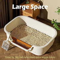 Extea Large Cat Litter Box with High Sides,Cat Boxes for Indoor Cats,Cat Litter Pan for Kitty,Litter Box with Low Entry,Easy to Clean,Anti-Splashing,23.6" x15.7" x6.2" (White)