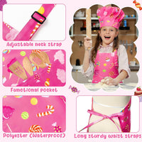 4Pcs Kids Apron and Chef Hat Set Gift for Girls Boys - Pink Cookie Candy - image 3
