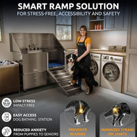 KANIS Professional Dog Washing Station - 304 Stainless Steel Pet Wash Sink & Grooming Bath Tub for Home with Ramp, Shower, Floor Grate, Storage Drawers, and Faucet for Large, Medium & Small Pets