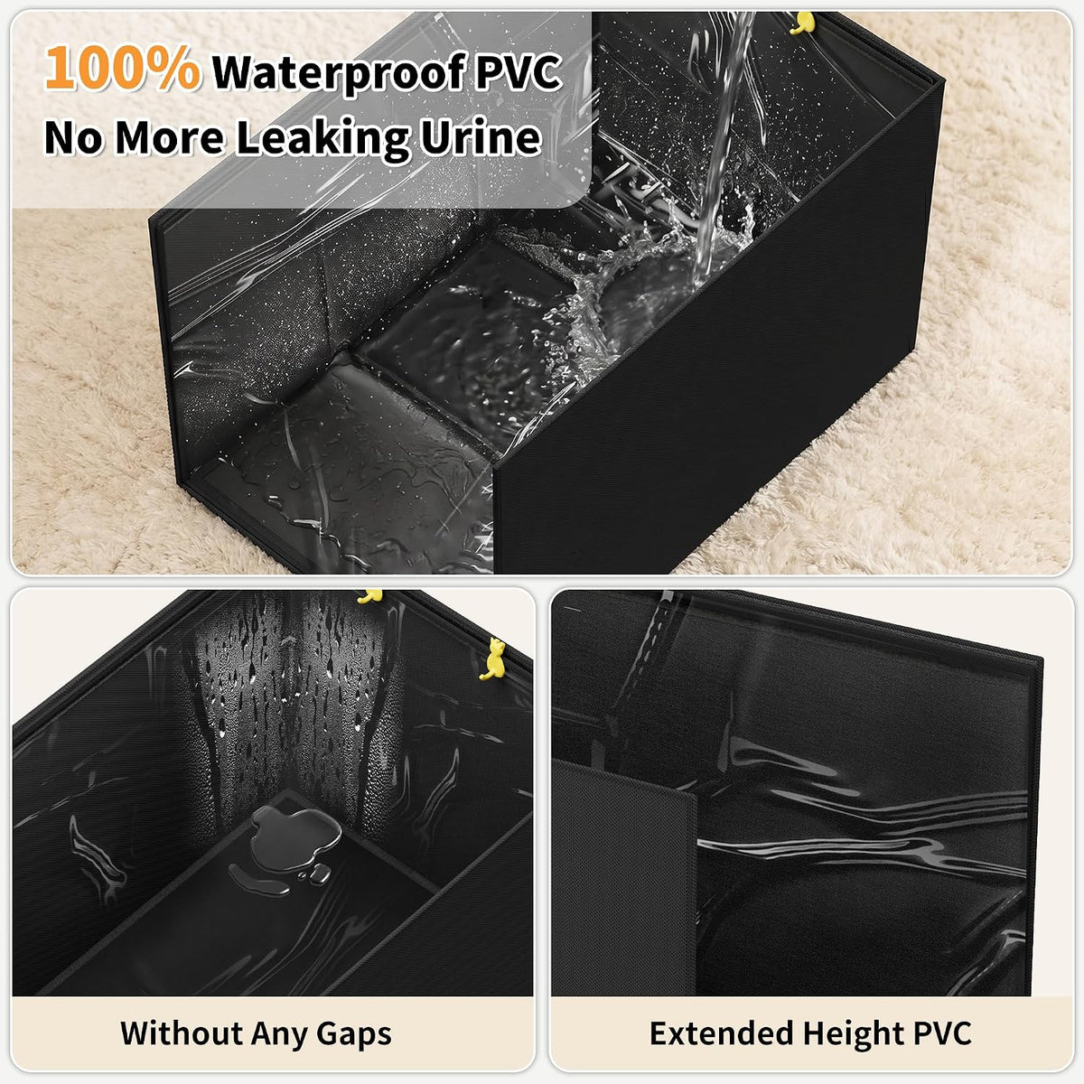 Waterproof Cat Litter Box Enclosure Splash Guard - Black-High - image 2