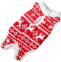 Cat Professional Recovery Suit for Abdominal Wounds or Skin Diseases, E-Collar Alternative for Cats and Dogs, After Surgery Wear, Pajama Suit (S, Christmas Red)