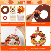 Hollowfly Thanksgiving paper wreath craft kits with gem stickers, ribbons and wool balls - view 40