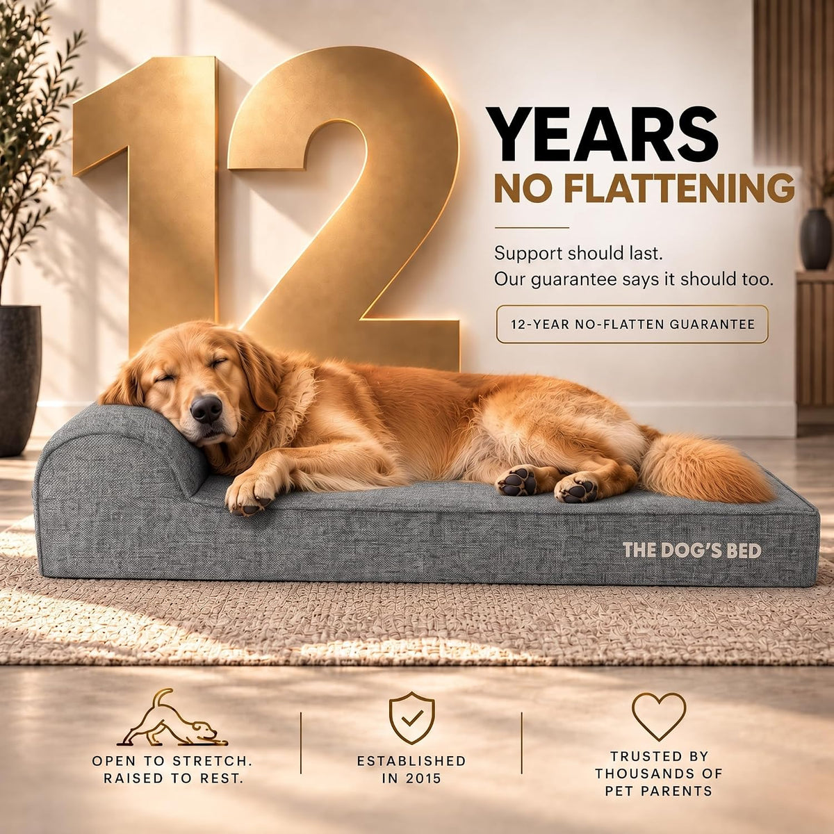 The Dog’s Bed Orthopedic Memory Foam Dog Bed with Headrest XL 6-Inch – Essentials for Dogs - Grey Linen / XL (46"L x 28"W x 4"Th) - image 3