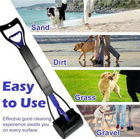 Pooper Scooper with Bags, 28" Long Handle Dog Poop Scooper for Large Medium Small Dogs, Durable Spring and High Strength Material Foldable Waste Pickup Tool for Easy Grass and Gravel Pick Up, Blue