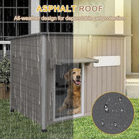 Weatherproof Outdoor Dog House, Wooden Puppy Shelter with Anti-Chewing Iron Frame and Elevated Floor, Sturdy Dog Kennel for Small, Medium & Large Dogs, Grey (Gray, 40" L x 26" W x 31" H)