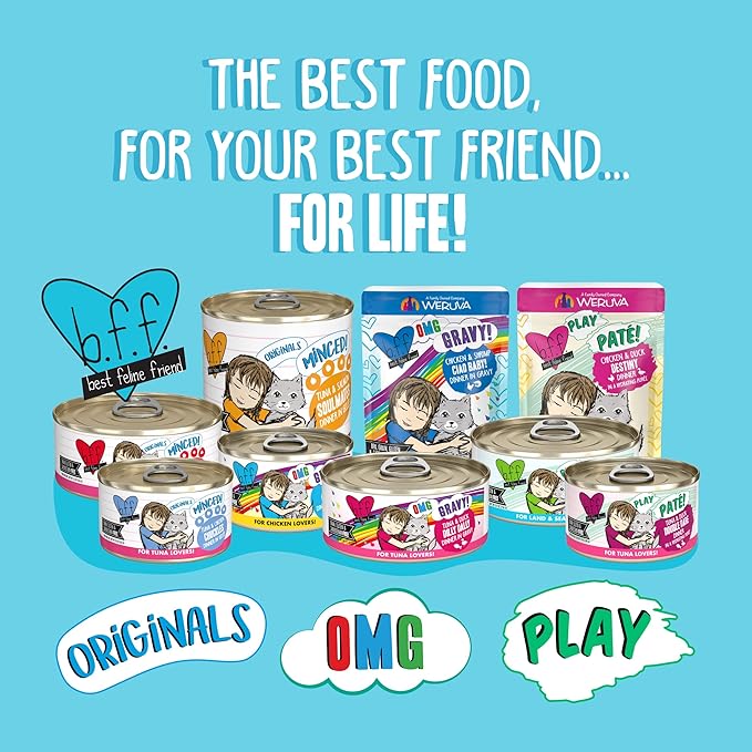 Weruva B.F.F. Play - Best Feline Friend Paté Lovers, Aw Yeah!, Turkey & Tuna Tweet Me! with Turkey & Tuna, 2.8oz Can (Pack of 12)