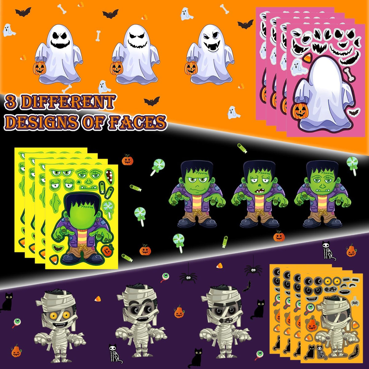 Aowplc 56 Halloween Pumpkin Make-a-Face Sticker Sheets for Kids - 32 Halloween - image 3
