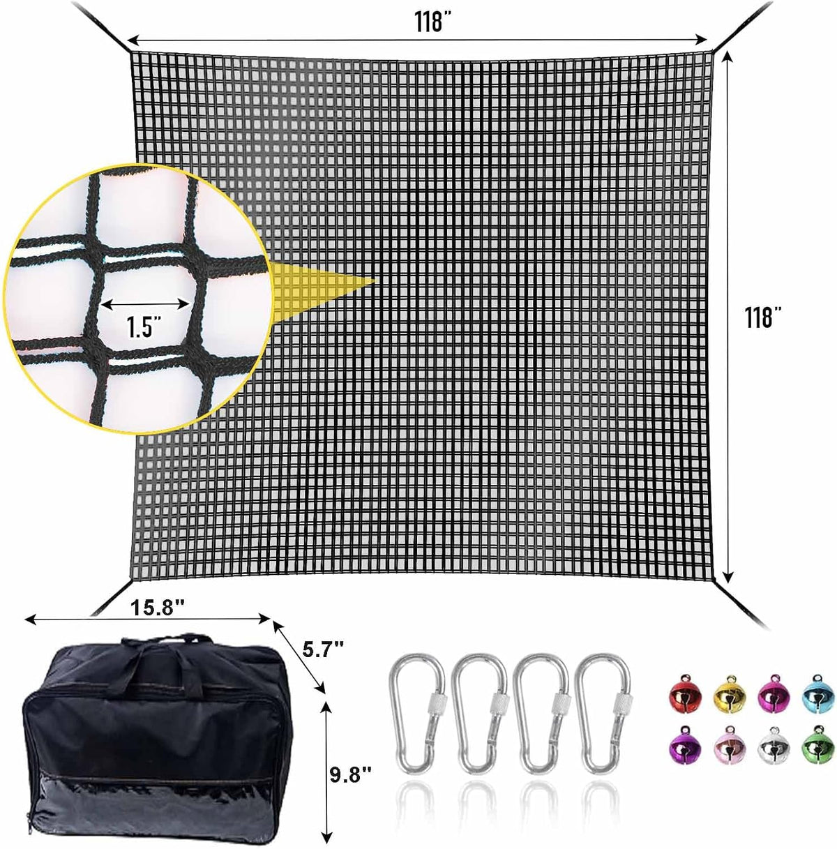 Climbing Net for Kids - 9.9FT x 9.9FT Double Layers Heavy Duty Playground Safety Net, Climbing - Black / 9.9' x 9.9' - image 2