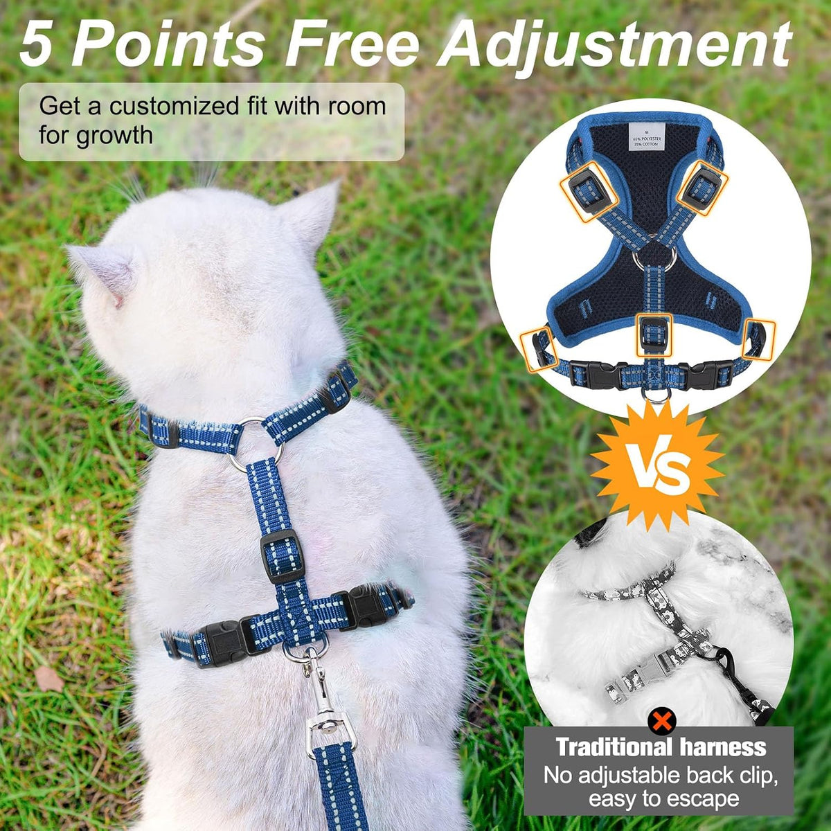 Cat Harness and Leash Set, Escape Proof and Adjustable - Planets Stars Navy Blue / M (Chest: 12 - 19") - image 4