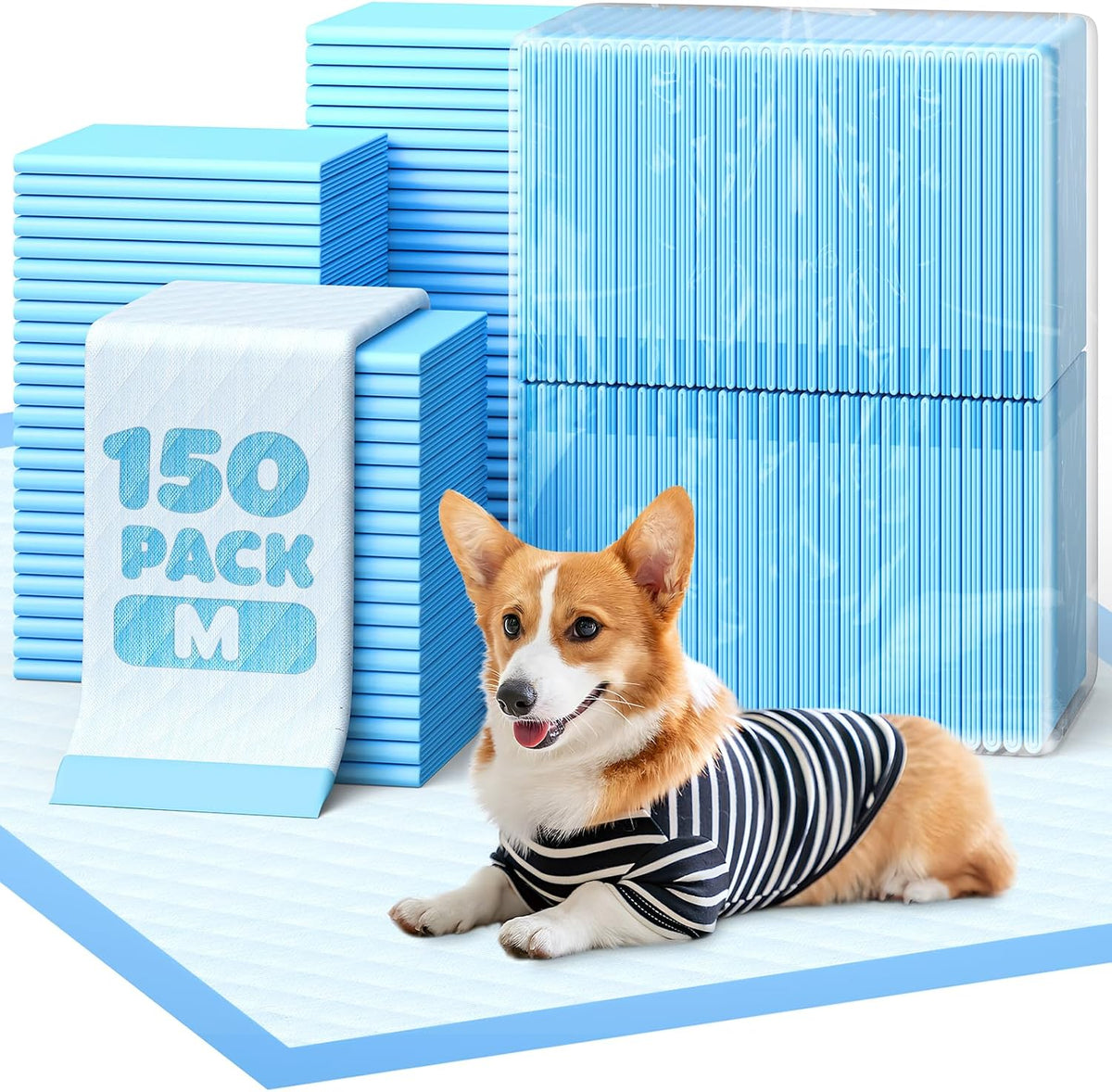 Powools Puppy Pads for Dogs, 6-Layer, Leak-Proof - 22" x 22" (150 Packs)