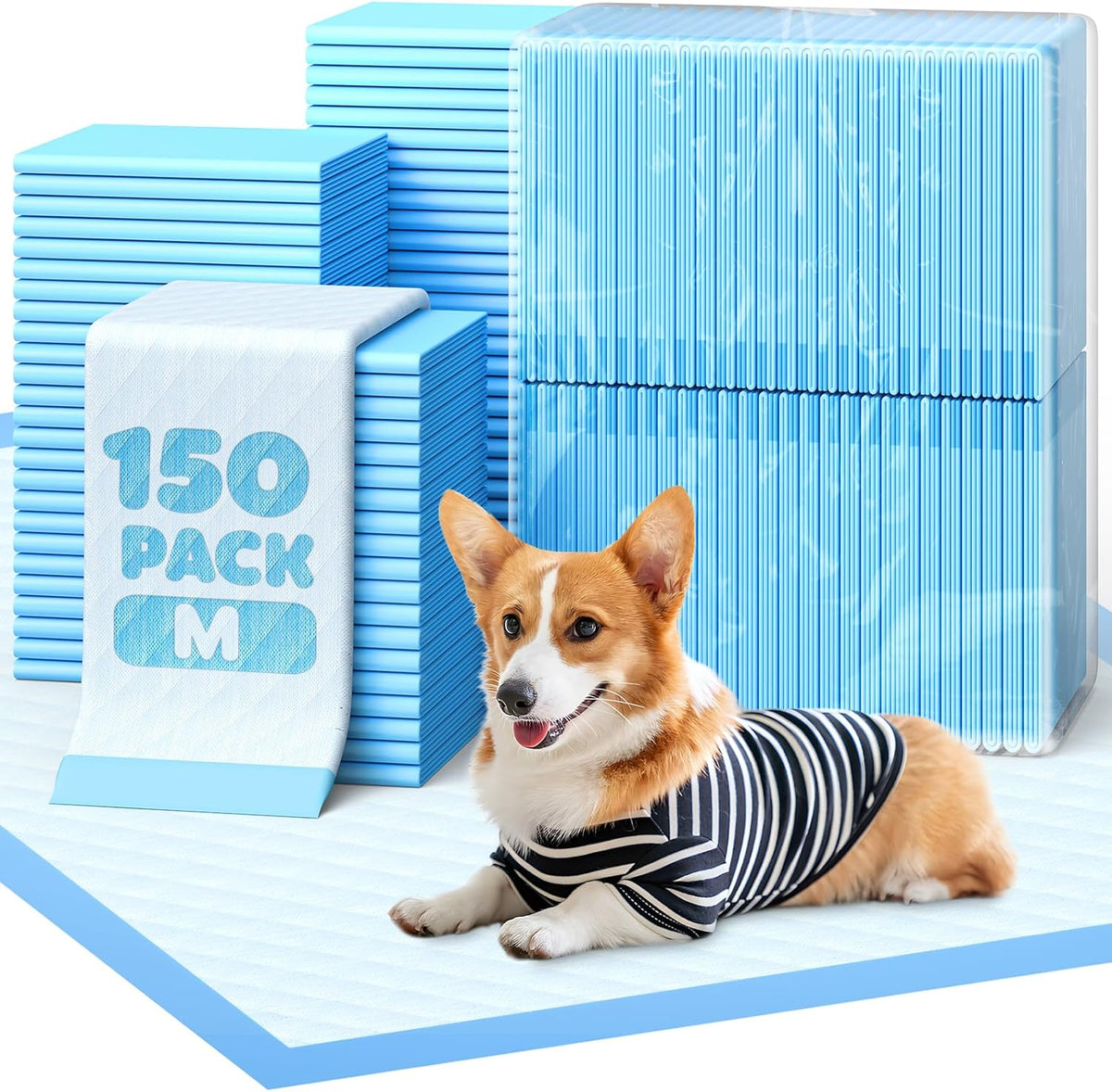 Powools Puppy Pads, Super Absorbent, Spill-Proof - 22" × 22" - 150 Packs
