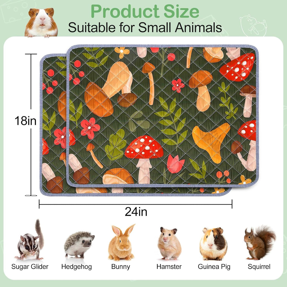 Unicorn Catcher 2 Pack Washable Guinea Pig Cage Liner - Mushrooms / 24X18in - image 2