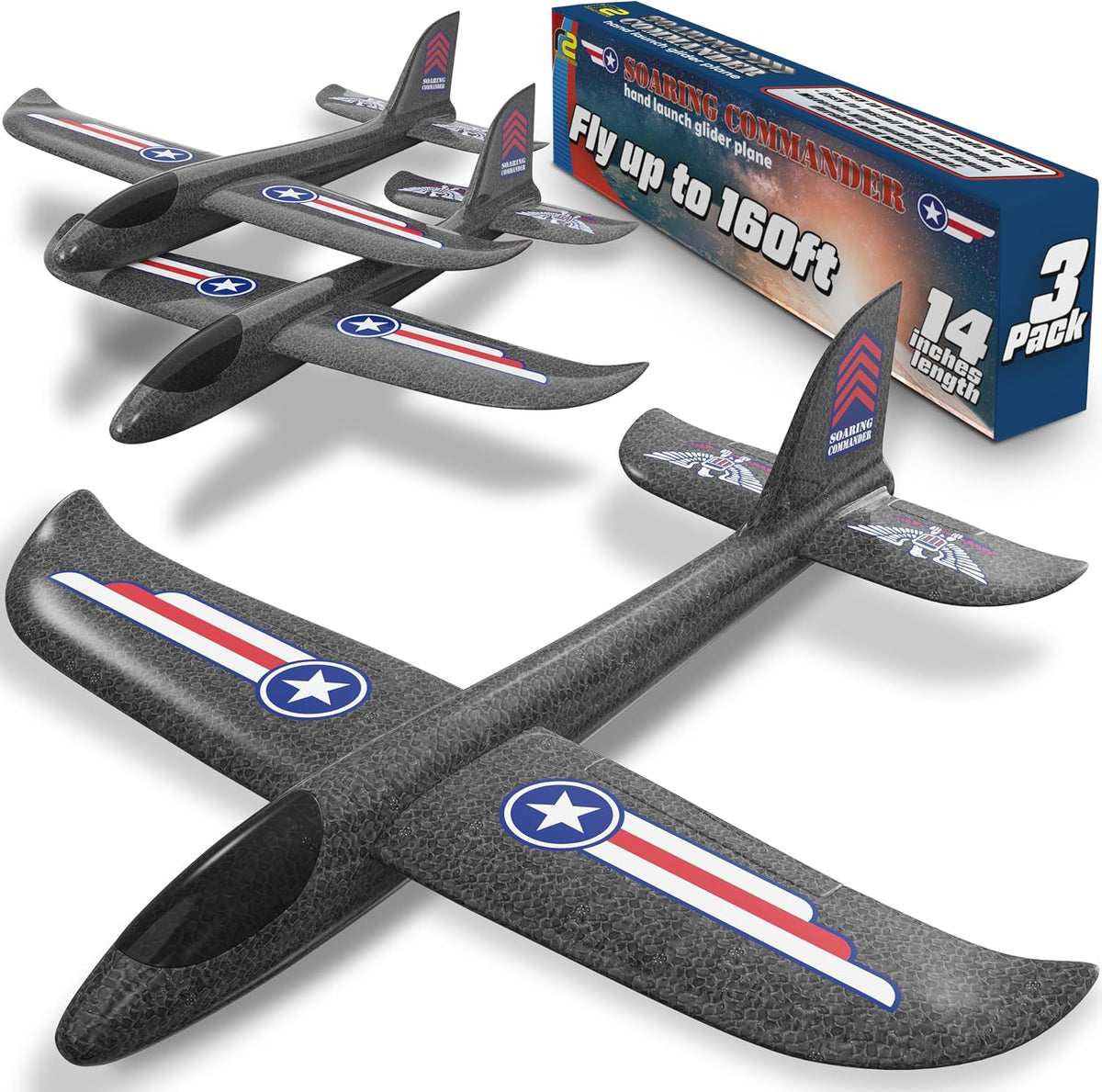 Foam Airplane Toy for Kids, Easy to Throw Glider Plane - 3 Plane Gliders