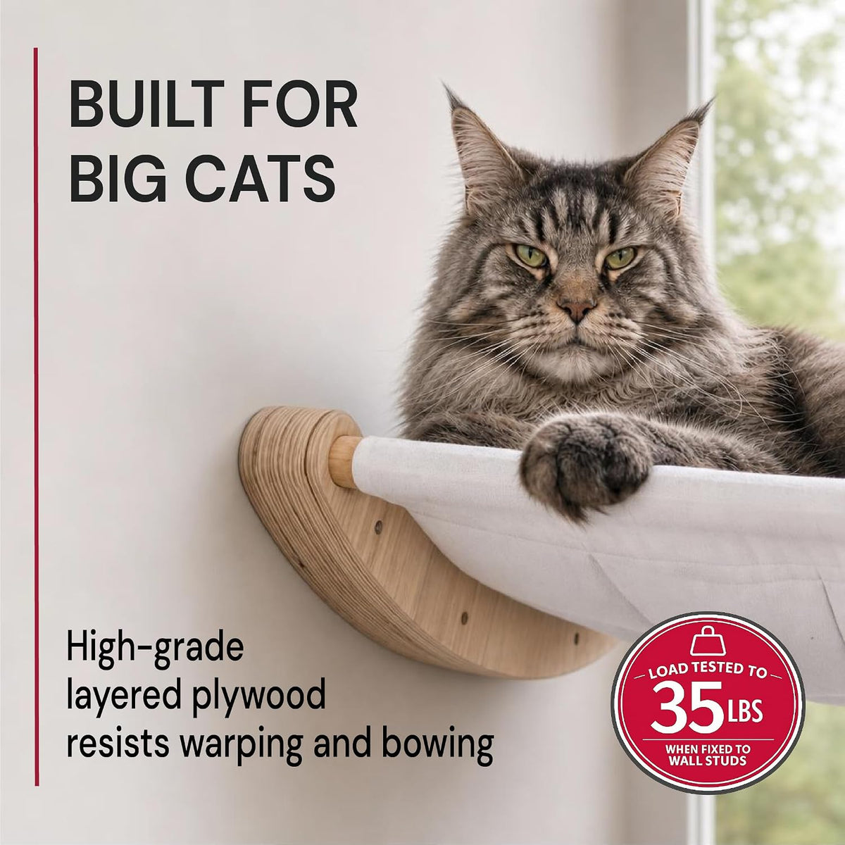 Large Cat Wall Hammock with 2 Climbing Steps – 21" Wall-Mounted Bed for Big Cats