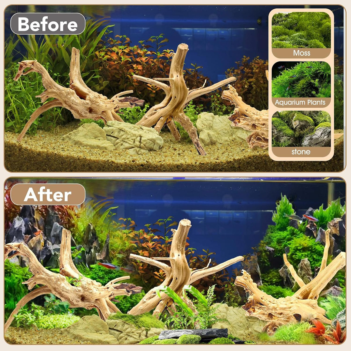Natural Aquarium Driftwood for Fish Tank Reptile Terrariums Decor – Essentials for Fish - Spiderwood 7 to 11 Inch (Pack of 3) - image 4