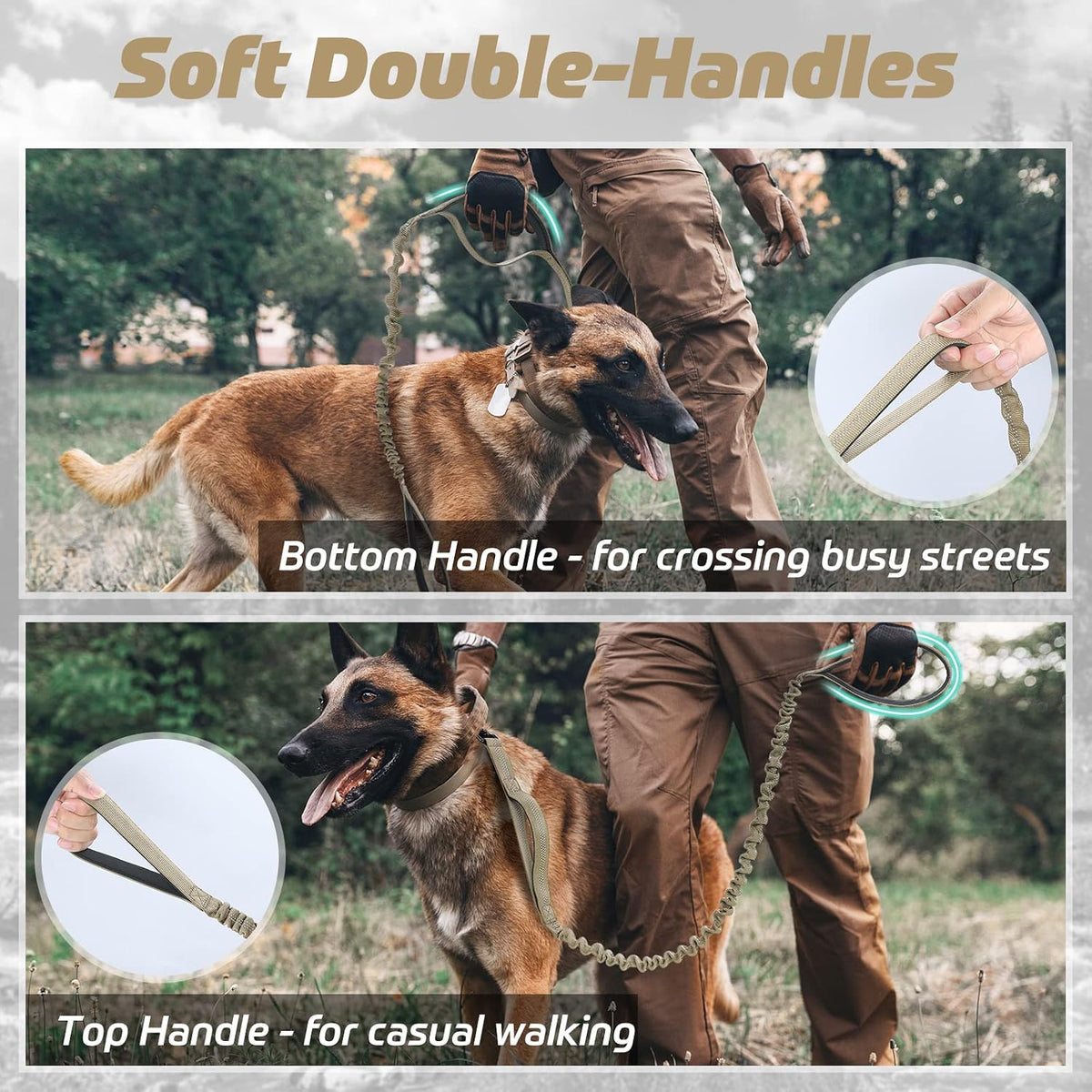 rabbitgoo Tactical Dog Leash, Heavy Duty Training Bungee Lead – Essentials for Dogs - Brown / Max: 6ft - image 2