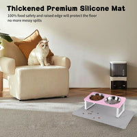 Upgraded Elevated Cat Bowls with Food Mat - Pink-2Bowls - image 3