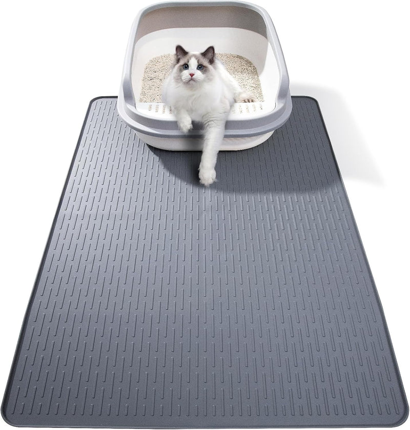 Silicone Cat Litter Mat, Waterproof, Raised Edge, Gray - 28"L x 20"W