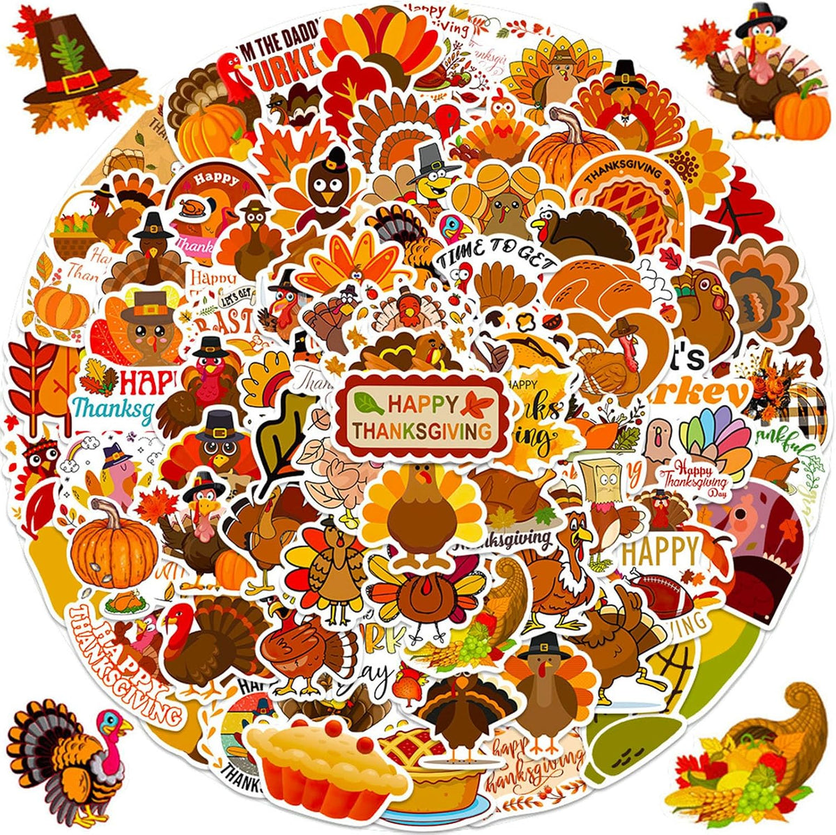 100PCS Vintage Christmas Stickers - Thanksgiving