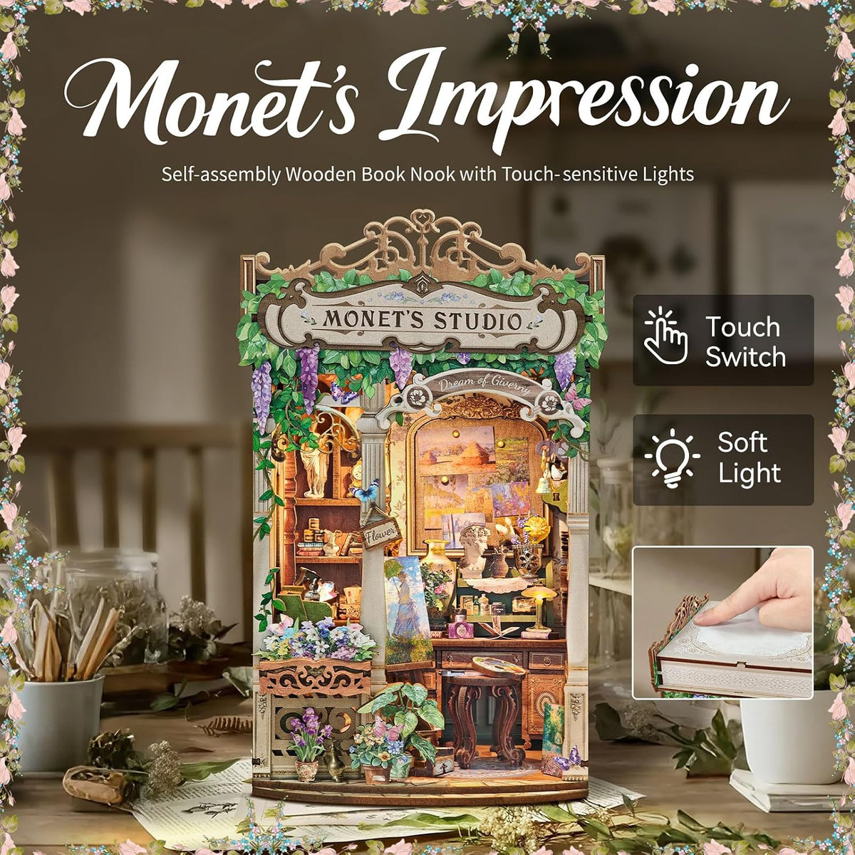 DIY Miniature House Kit, Pet Shop Book Nook Kit with LED Light - Monet's Studio - image 2