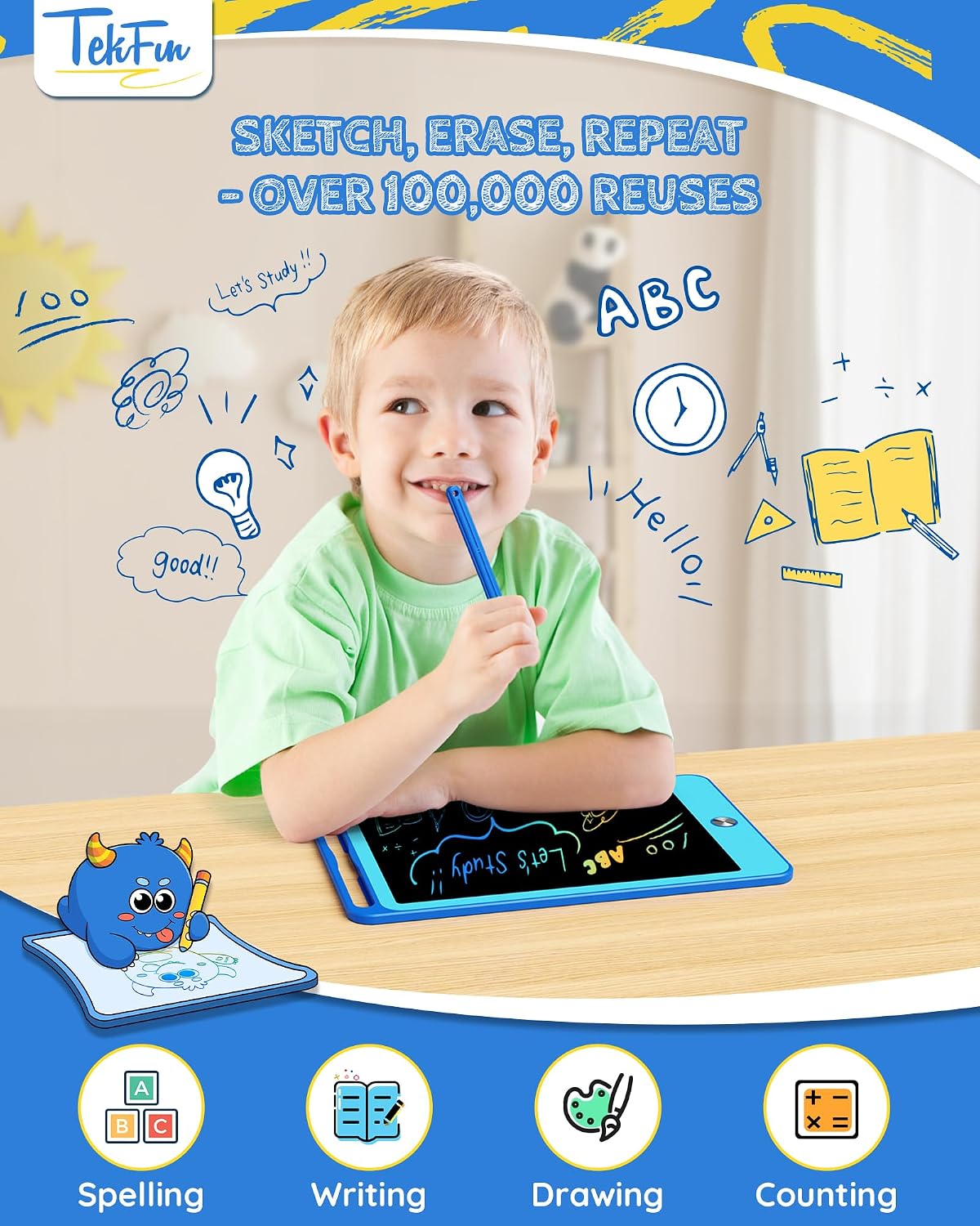 TEKFUN 3 Pack LCD Writing Tablet for Kids, Educational Kids - Blue / 10 inch / 1 - image 2