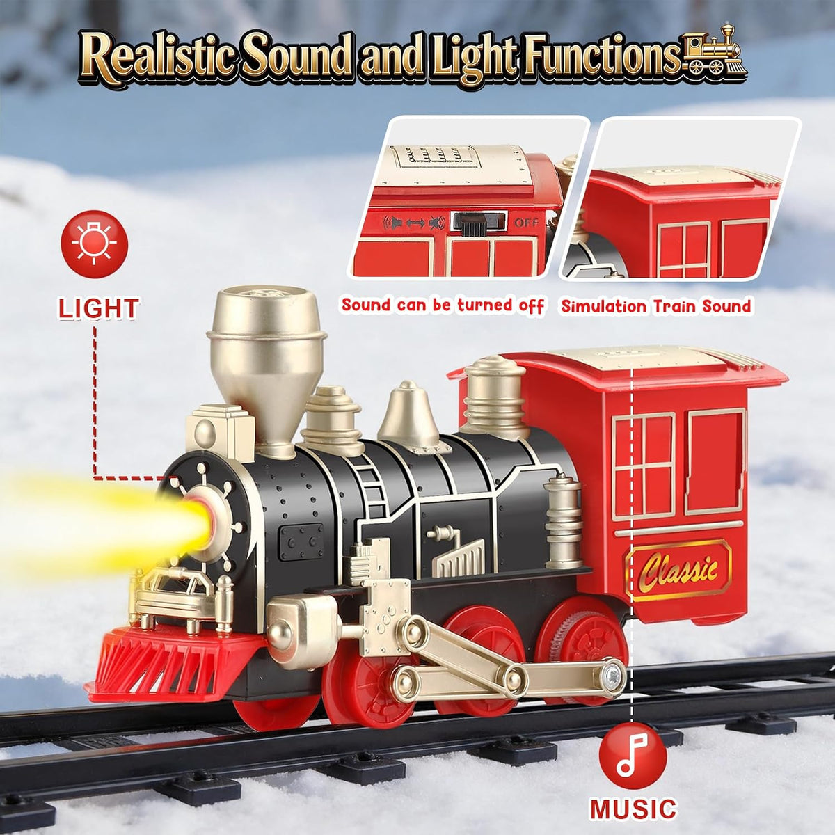 Electric Train Set for Kids Ages 4-8 - Black Gold Red - image 2