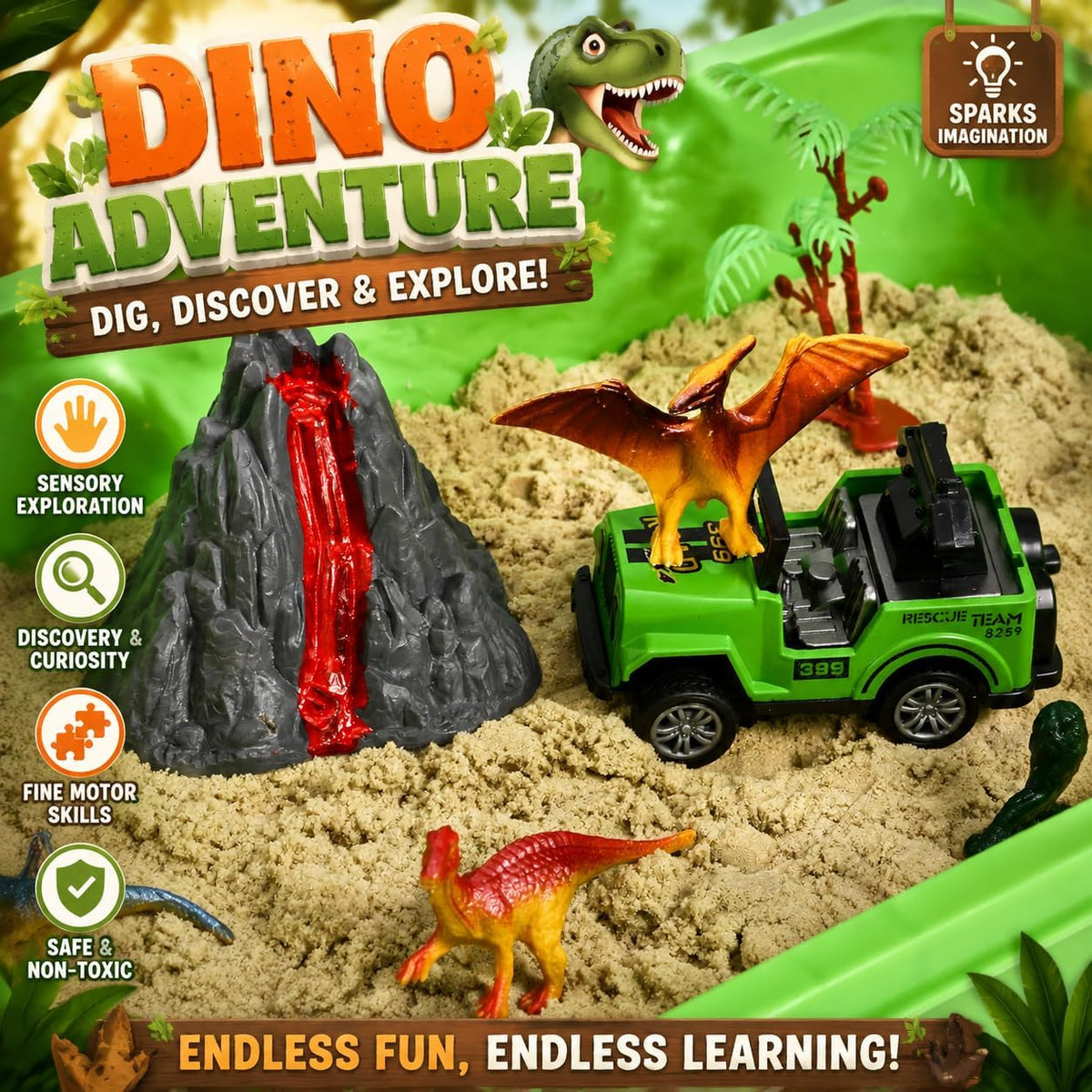 AGENTLAN Ocean Sensory Bin with Sensory Sand - DINOSAUR - image 4