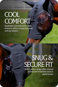 Equinavia Bug Out Fly Mask | Against Flies, Insects, UV Rays - Carbon Grey - Cob
