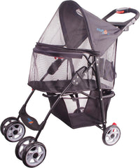 Full-Window pet Stroller 4 Wheels for Cats & Dogs - 4 Wheels / Black