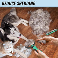 Pet Grooming Brush and Metal Comb Combo, Cat Brush Dog Brush for Shedding, Undercoat Rake for Dogs Grooming, Dematting Deshedding Brush Dogs Shedding Tool for Long matted Haired Pets, Green