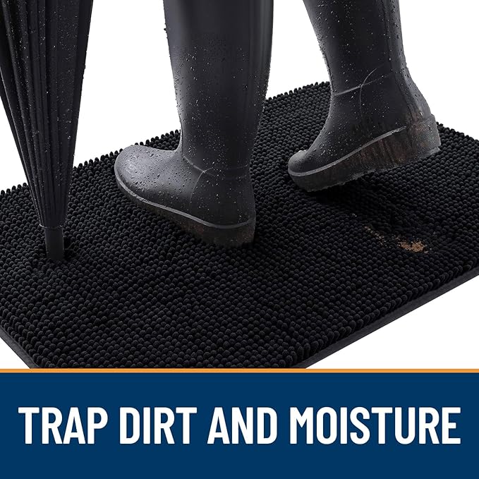 OLANLY Dog Door Mat Set 4-Piece 30x20, Absorbs Moisture and Dirt, Absorbent Non-Slip Washable Doormat, Quick Dry Chenille Mud Mat for Dogs, Entry Indoor Entryway Carpet for Inside Floor, Black