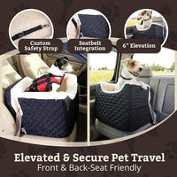 Snoozer Lookout I Car Seat - Dog Car Seats for Small Dogs, Puppy Booster Bed for Small & Medium Sized Pets Up to 25 Lbs, Elevated, Washable - Medium, Black Quilted