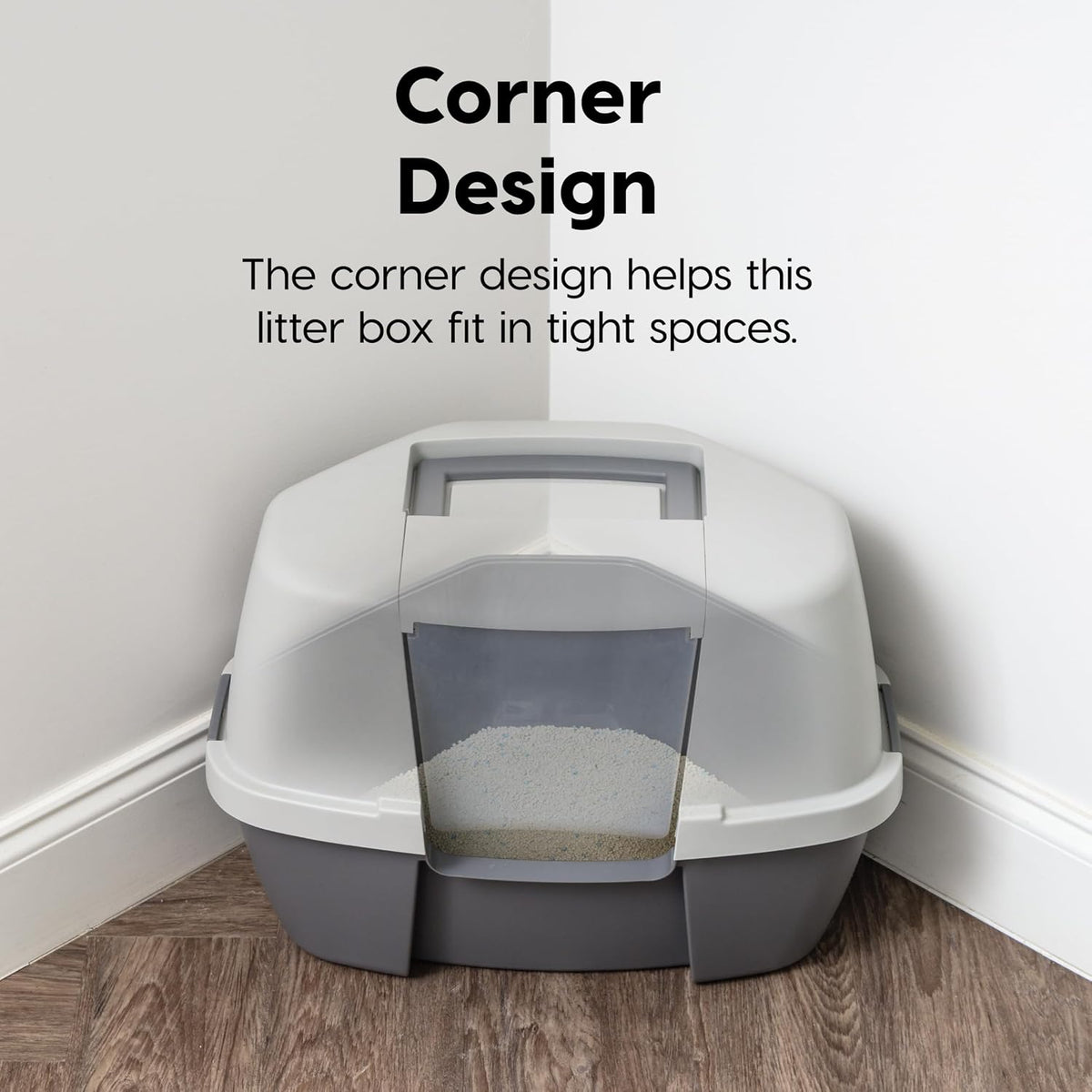 IRIS USA Large Front Door Cat Litter Box, Walk-in Entry - Corner Enclosed / Dark Gray w/ Scoop - image 3