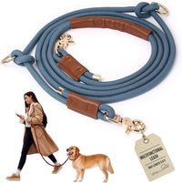 Hands Free Multifunctional Dog Leash for 1 or 2 Dogs - Tapestry Blue